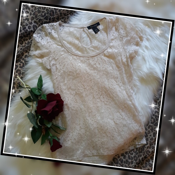 FINAL! WHBM Cream Lace Short Sleeve Top - Picture 2 of 6
